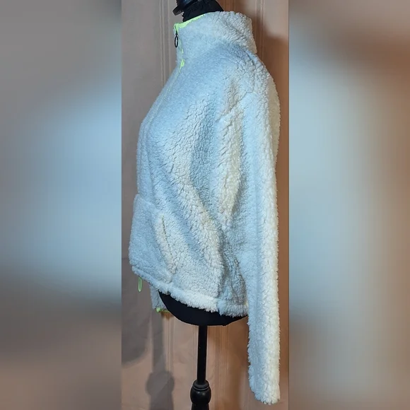 SO White Sherpa Jacket with Neon Yellow Accents - Picture 3 of 7